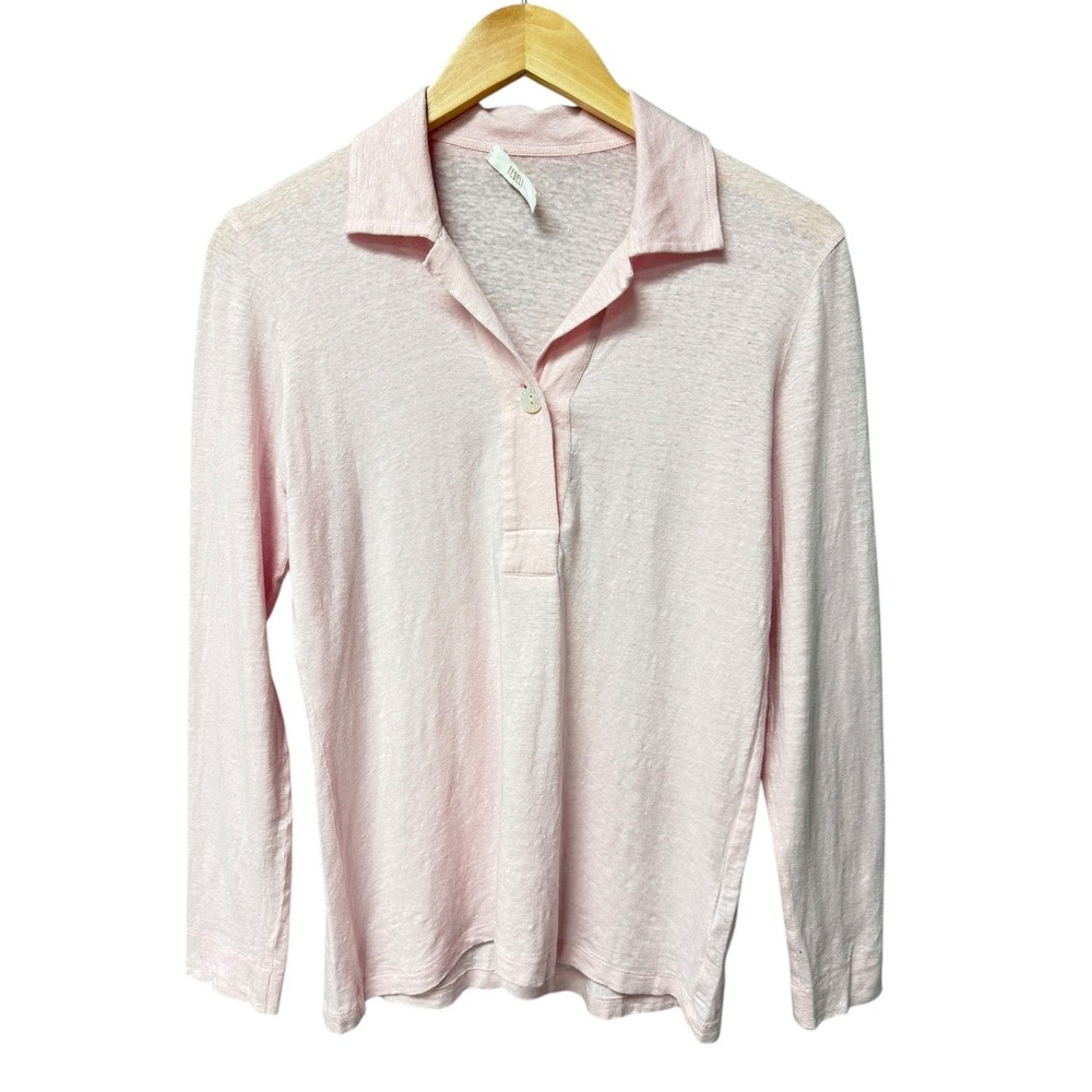 FEDELI Linen Long Sleeve Collared Pink‎ Polo Shirt Women's Size 40/M Luxury EUC